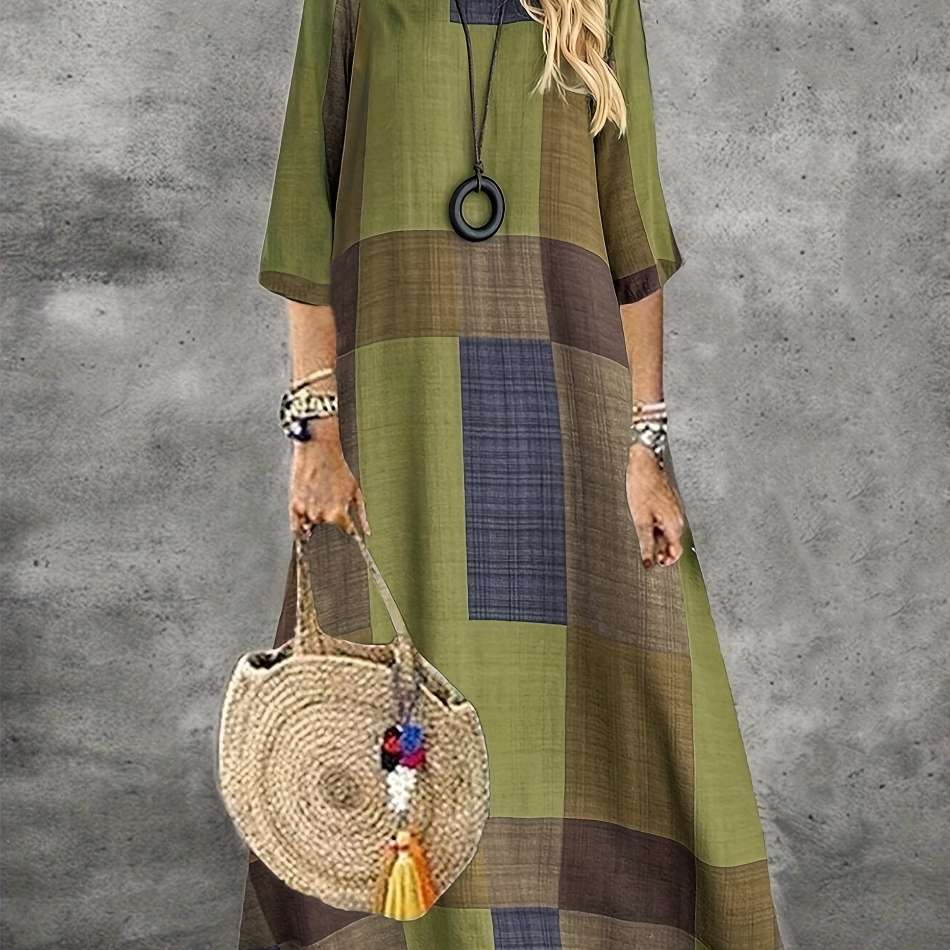 Women's Vintage Geometric Print Maxi Dress