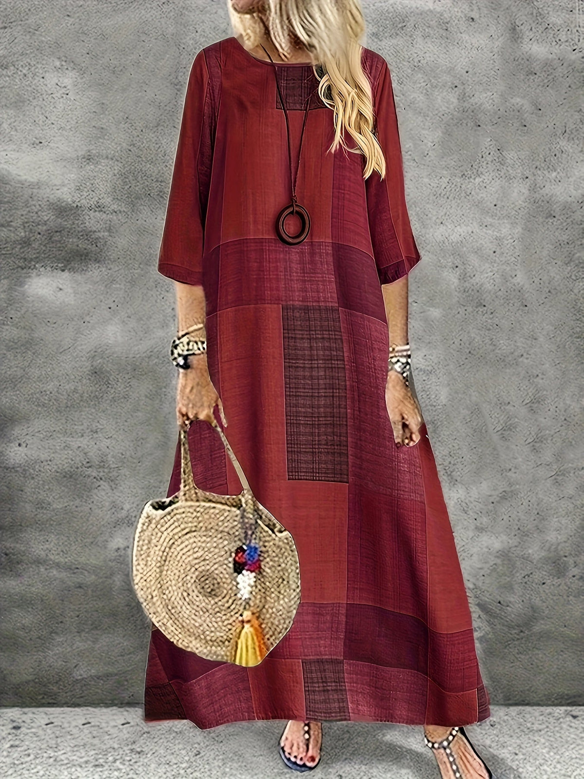 Women's Vintage Geometric Print Maxi Dress