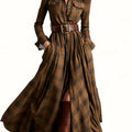 Women's Vintage Plaid Long Sleeve Maxi Shirt Dress with Button Front