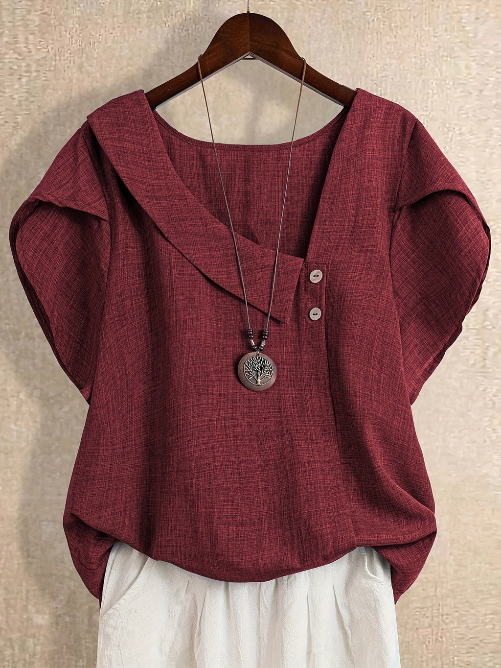 Women's Elegant Asymmetrical Neck Short Sleeve Blouse – Casual Loose Fit Top
