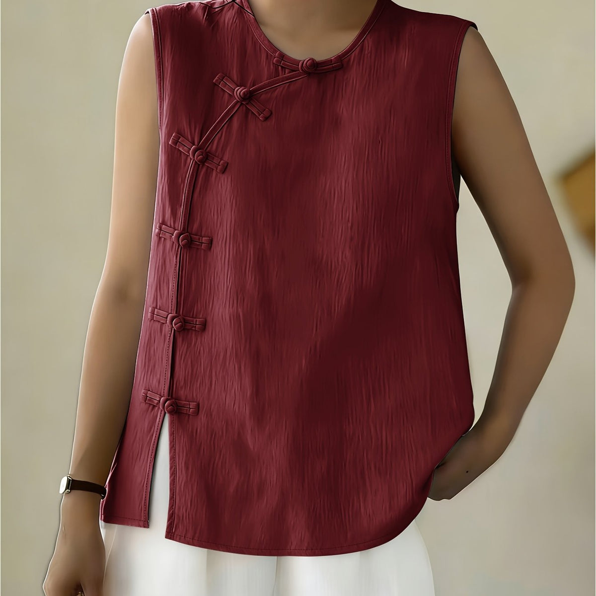 Women's Sleeveless Button Front Blouse – Crew Neck Casual Summer Tank Top