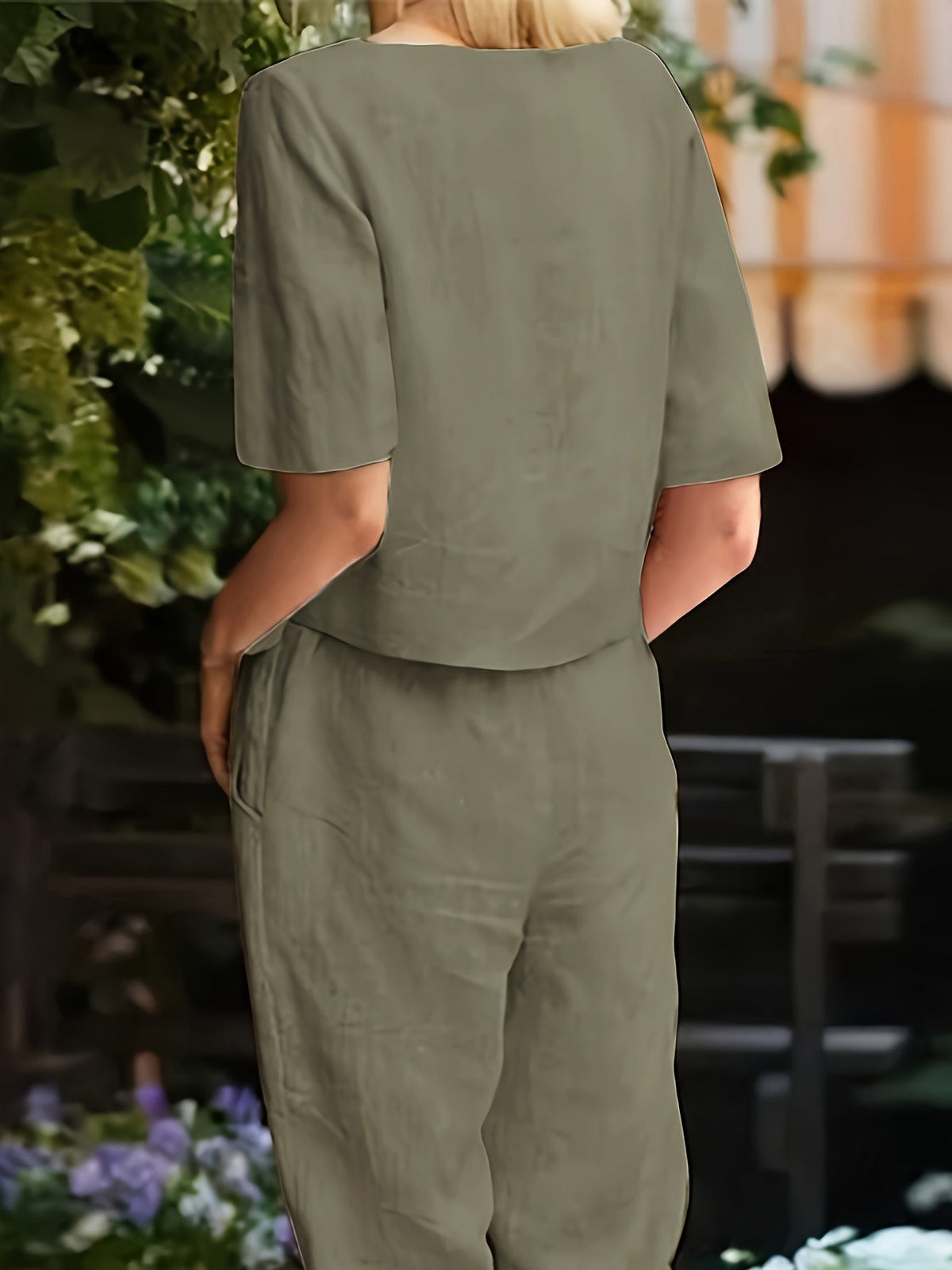 Women's Casual Two-Piece Outfit – Short Sleeve Top & Wide Leg Pants Set