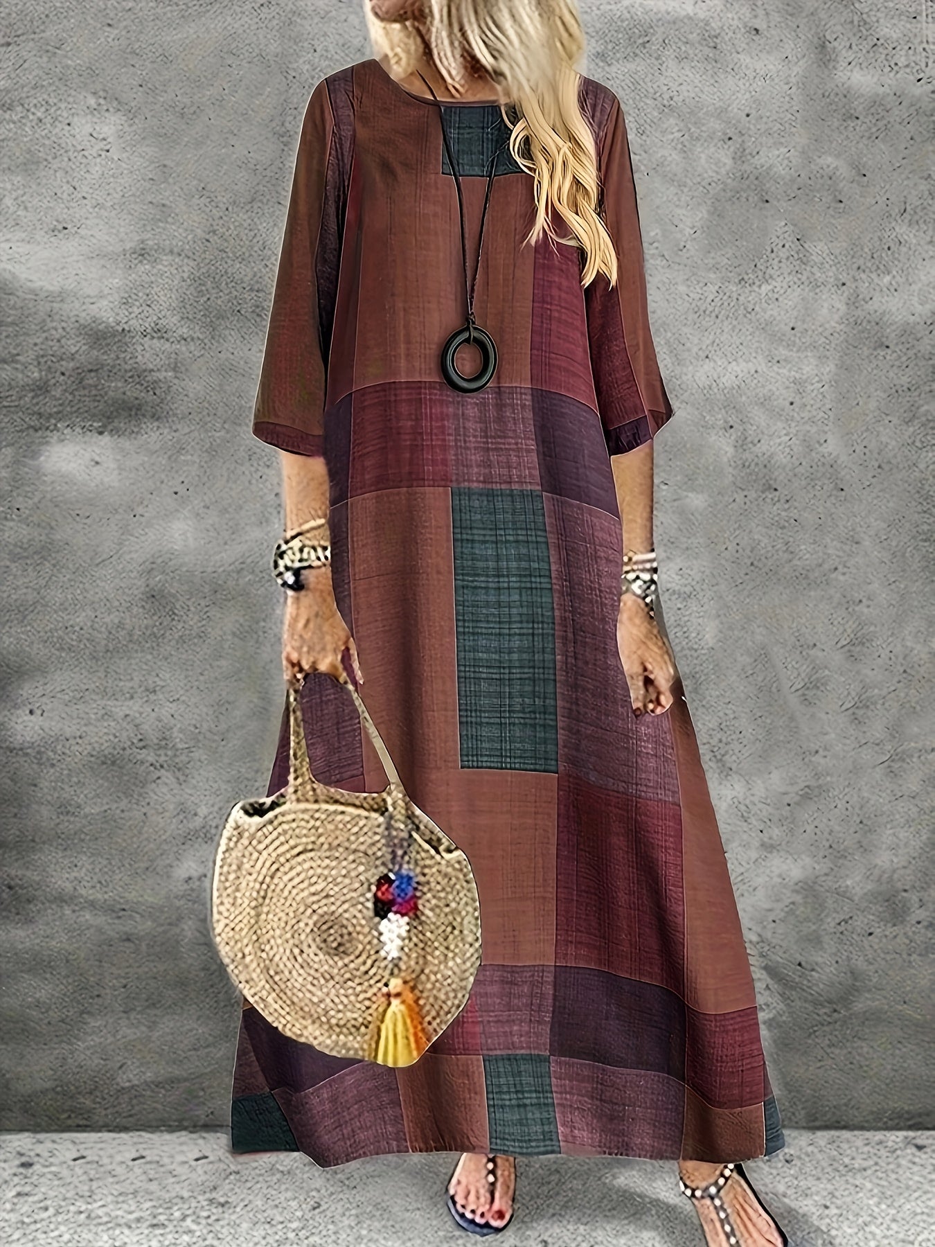 Women's Vintage Geometric Print Maxi Dress