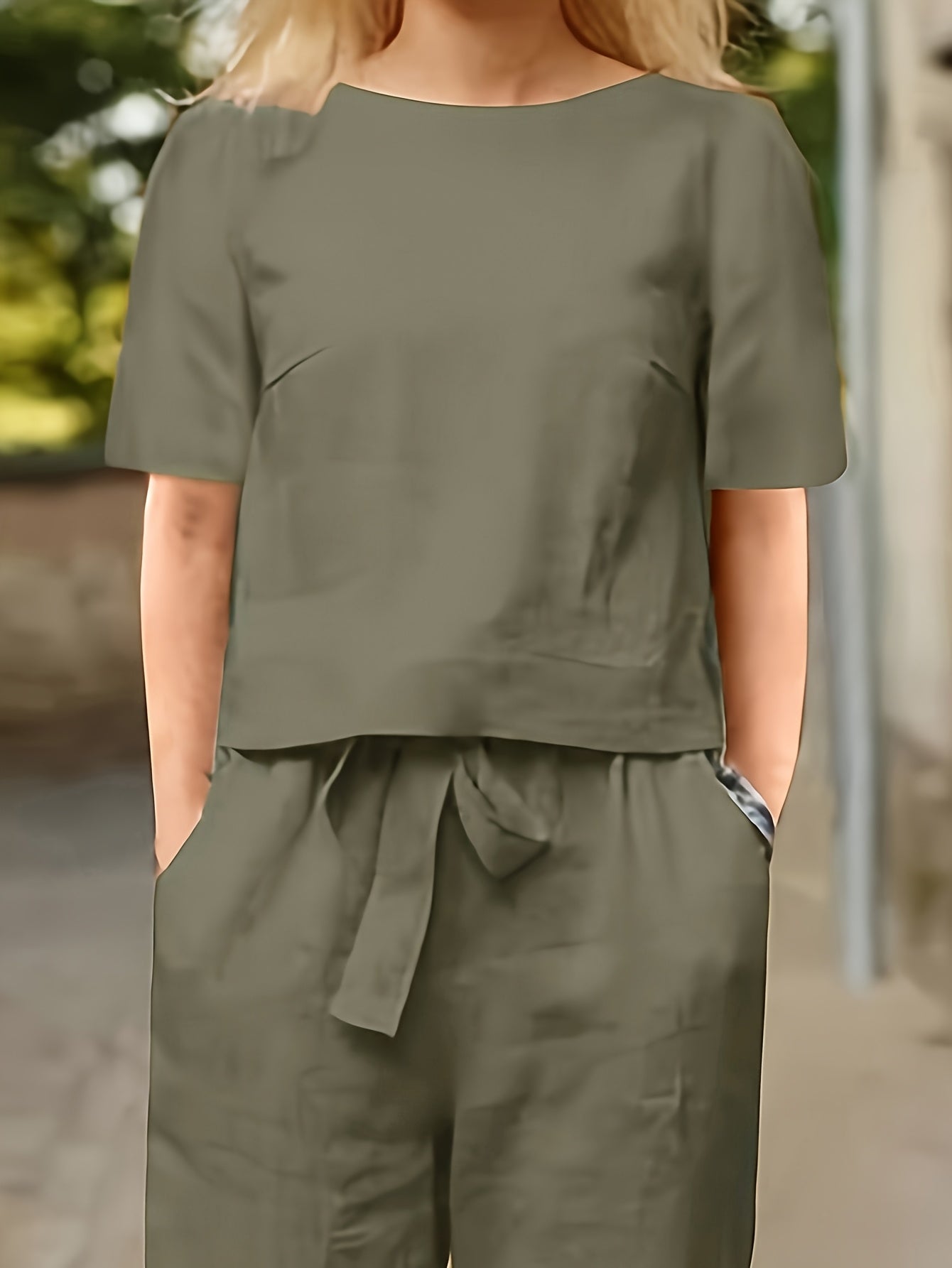 Women's Casual Two-Piece Outfit – Short Sleeve Top & Wide Leg Pants Set