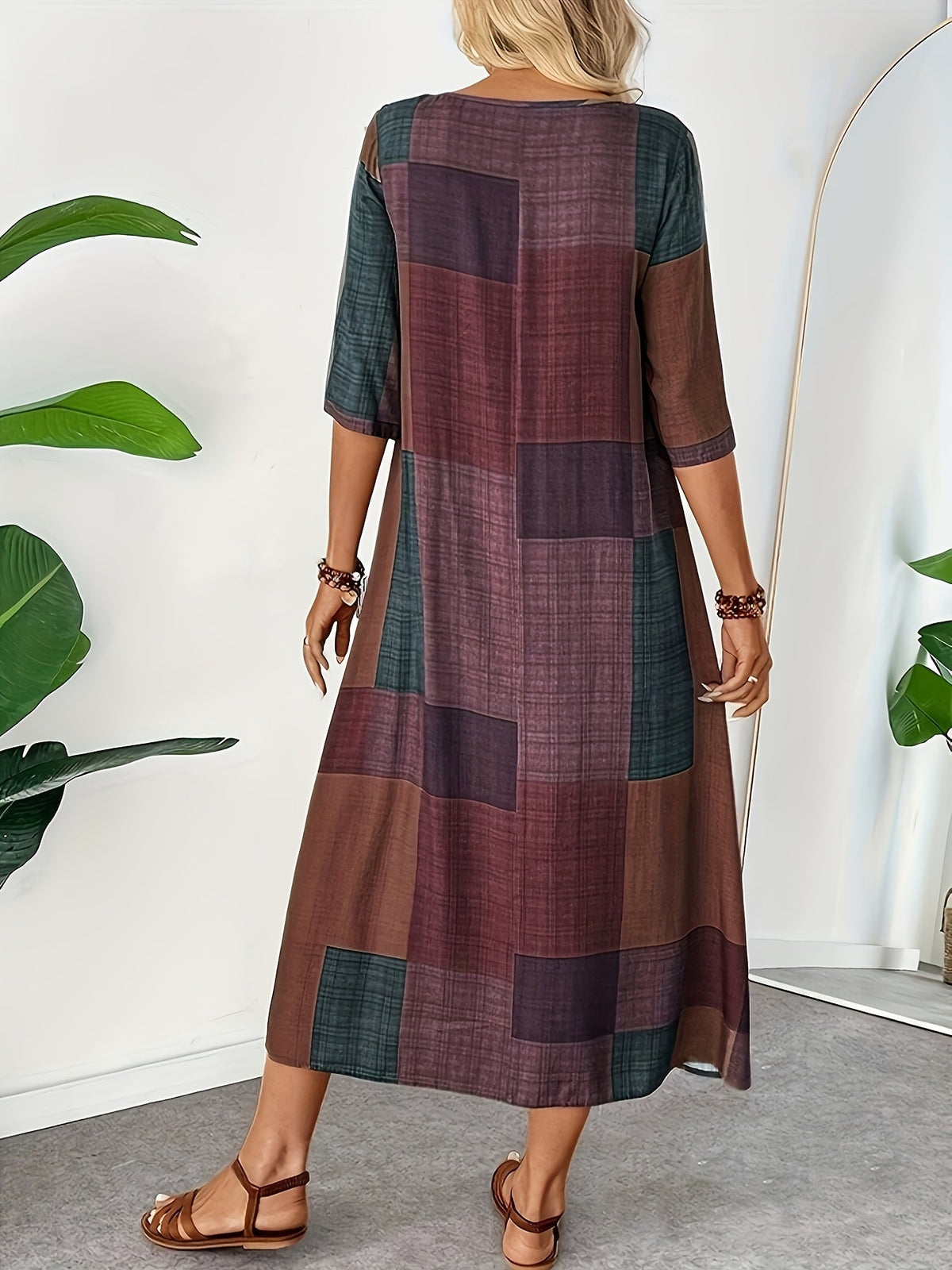 Women's Vintage Geometric Print Maxi Dress