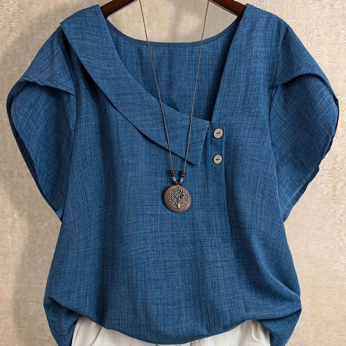 Women's Elegant Asymmetrical Neck Short Sleeve Blouse – Casual Loose Fit Top