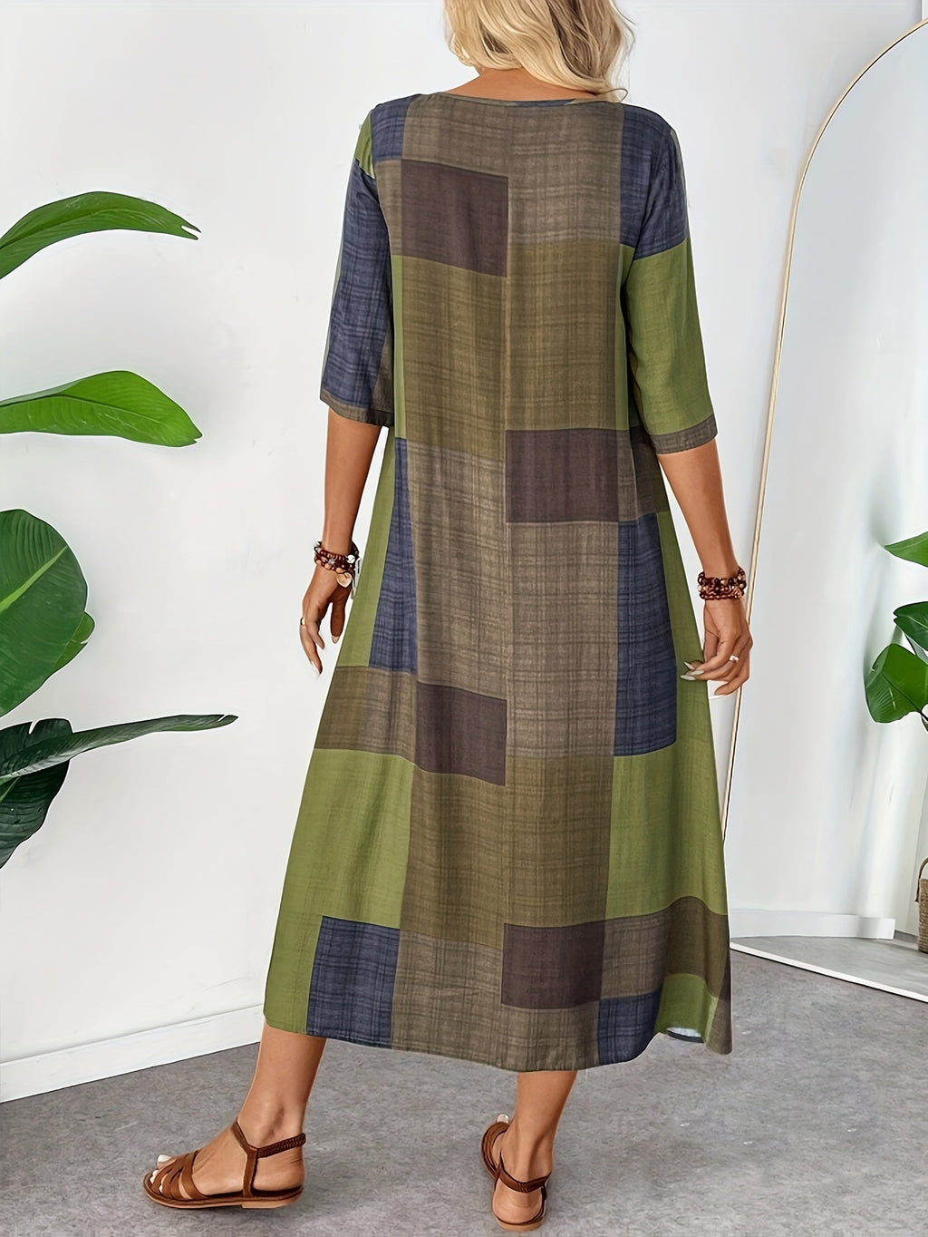 Women's Vintage Geometric Print Maxi Dress