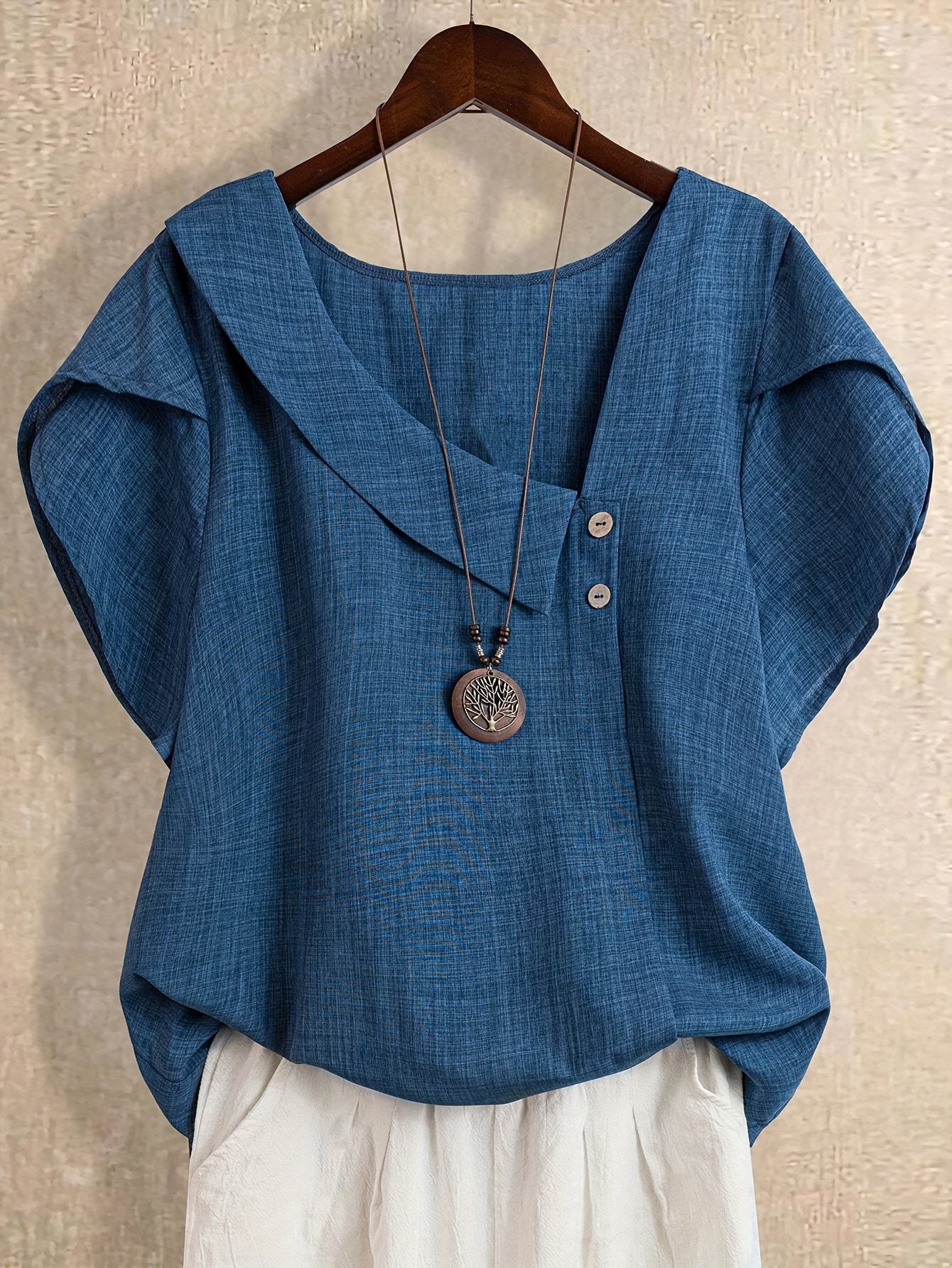 Women's Elegant Asymmetrical Neck Short Sleeve Blouse – Casual Loose Fit Top