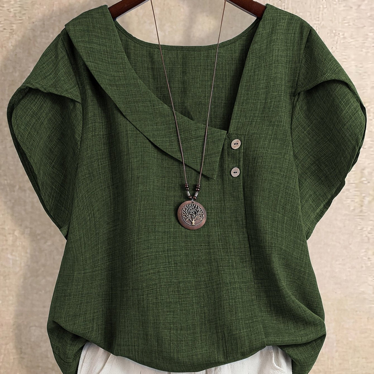 Women's Elegant Asymmetrical Neck Short Sleeve Blouse – Casual Loose Fit Top