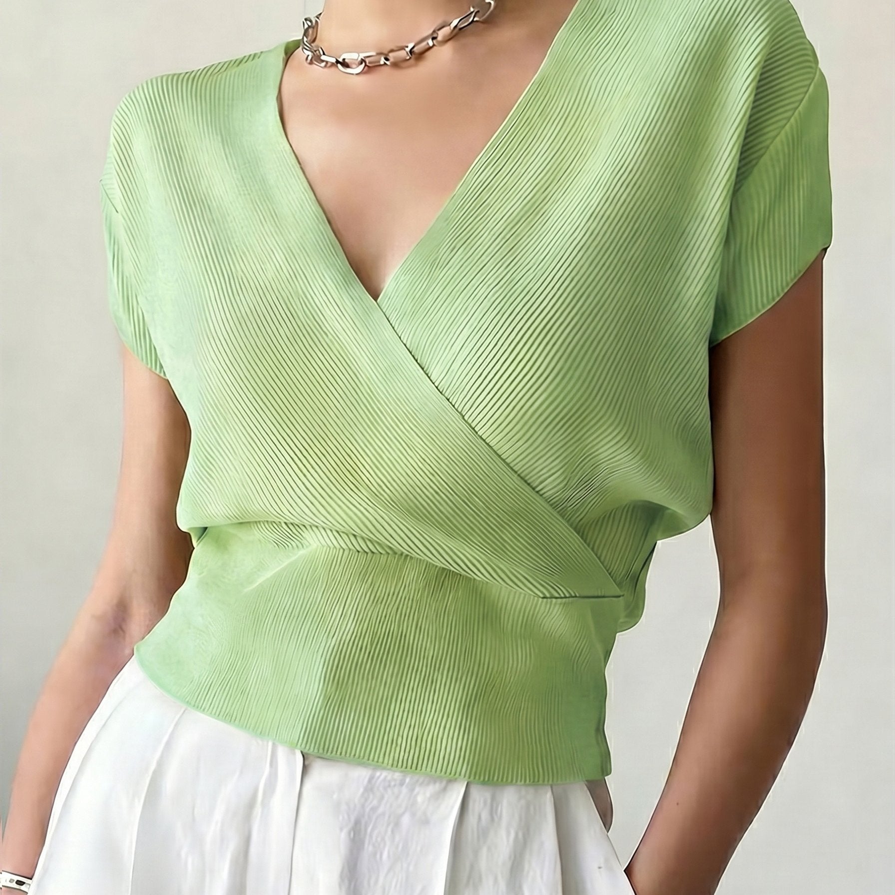 Women's Cross V-Neck Short Sleeve Blouse – Loose Fit Summer Wrap Top