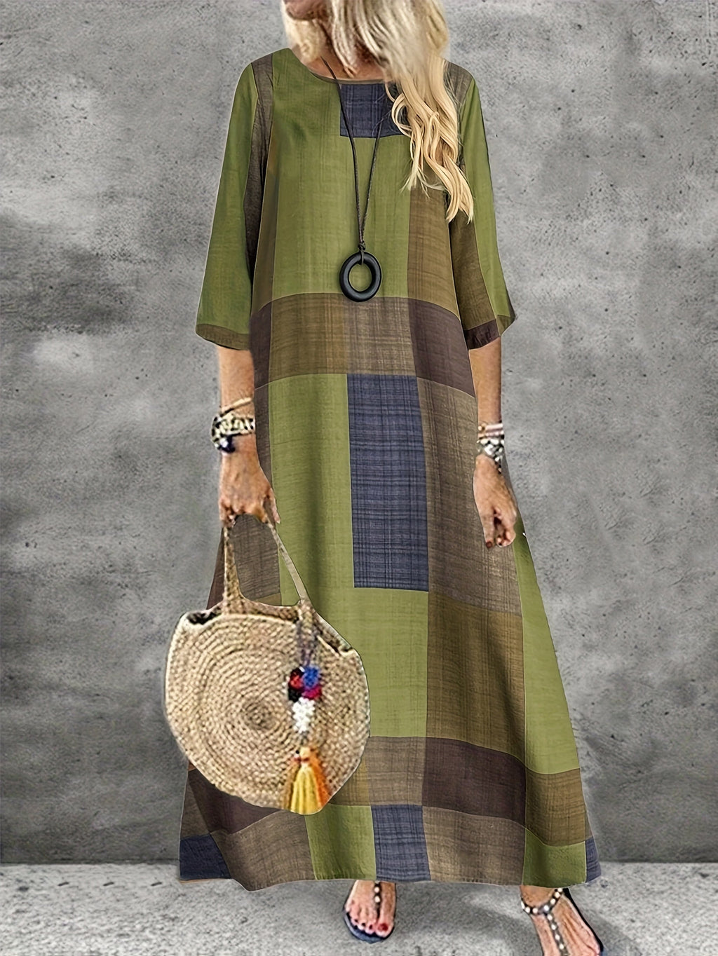 Women's Vintage Geometric Print Maxi Dress