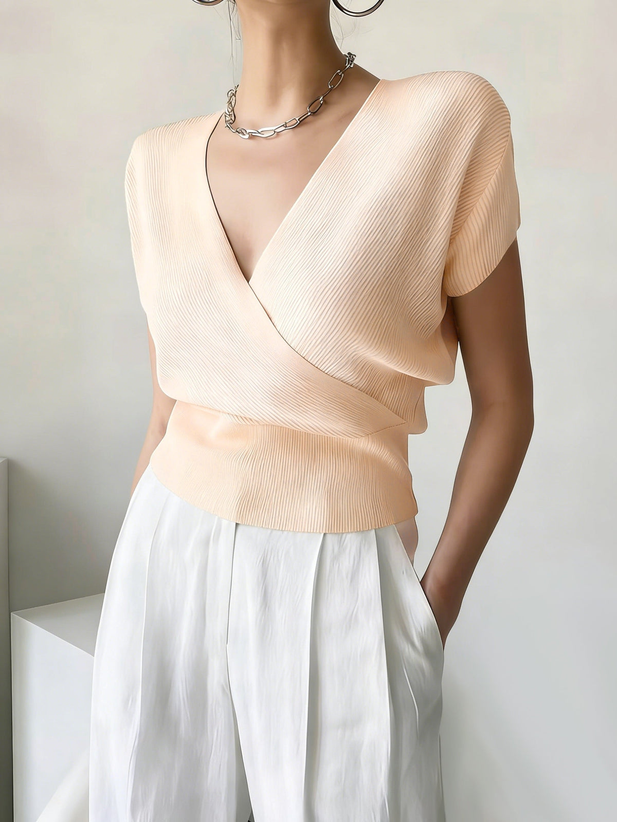 Women's Cross V-Neck Short Sleeve Blouse – Loose Fit Summer Wrap Top