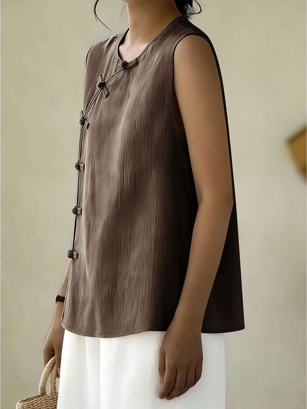 Women's Sleeveless Button Front Blouse – Crew Neck Casual Summer Tank Top