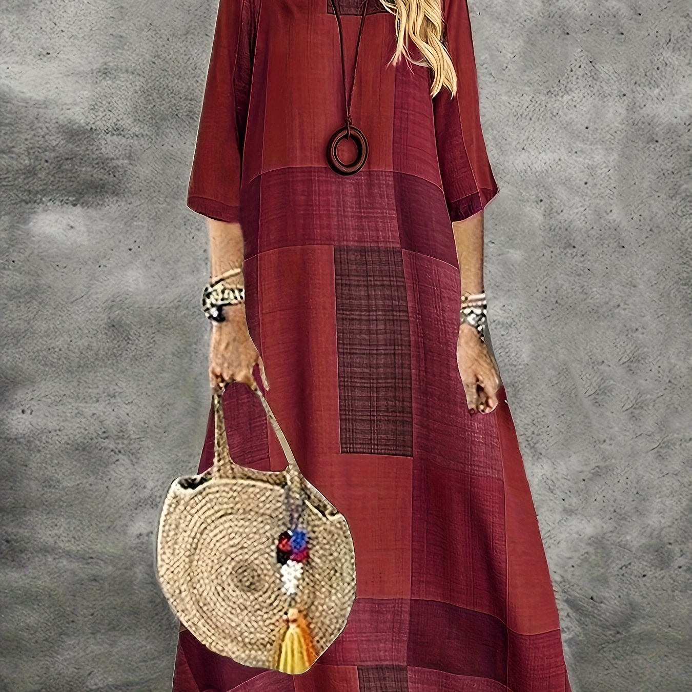 Women's Vintage Geometric Print Maxi Dress