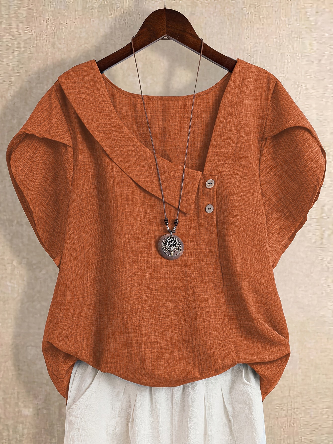 Women's Elegant Asymmetrical Neck Short Sleeve Blouse – Casual Loose Fit Top