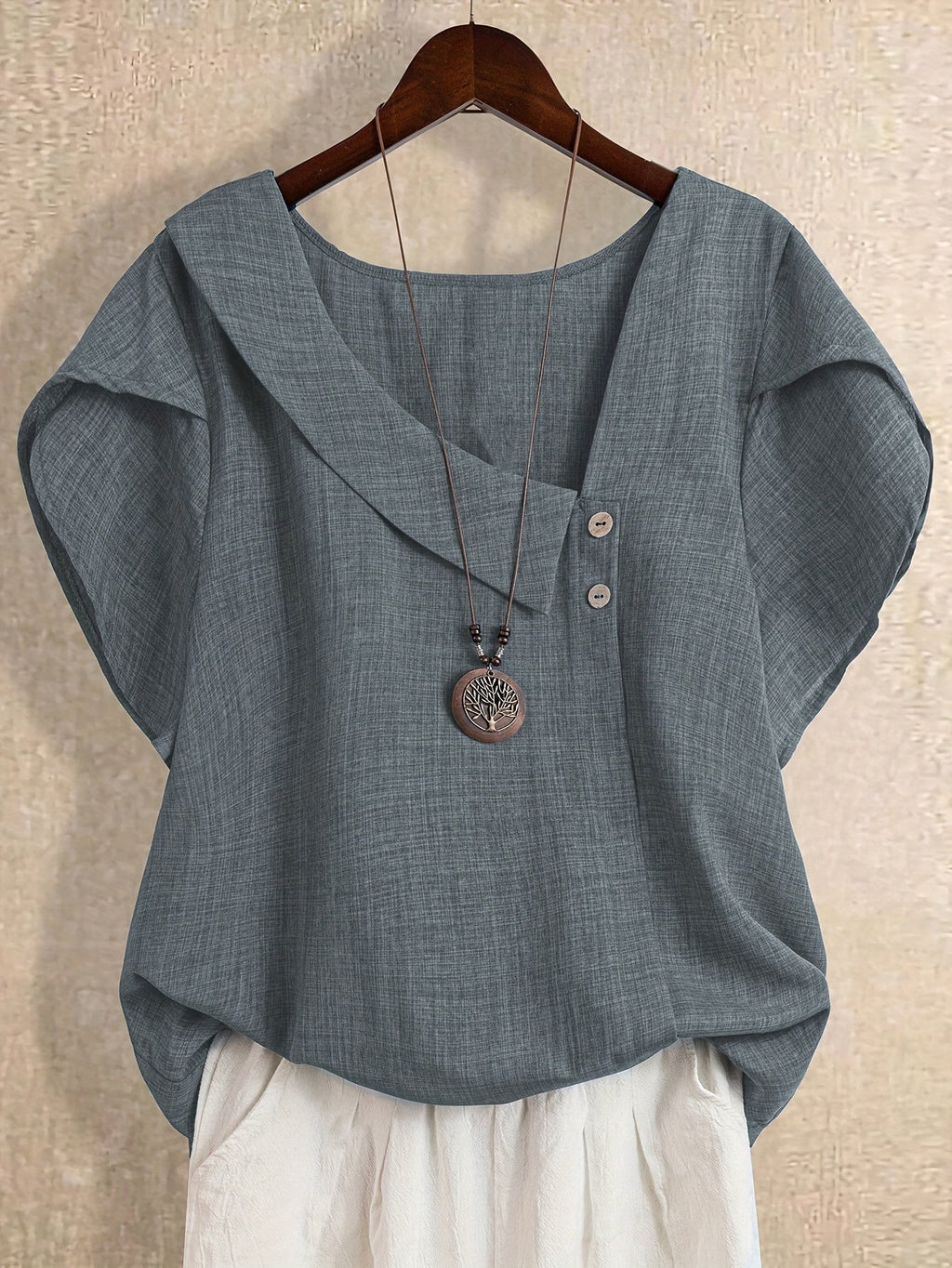 Women's Elegant Asymmetrical Neck Short Sleeve Blouse – Casual Loose Fit Top