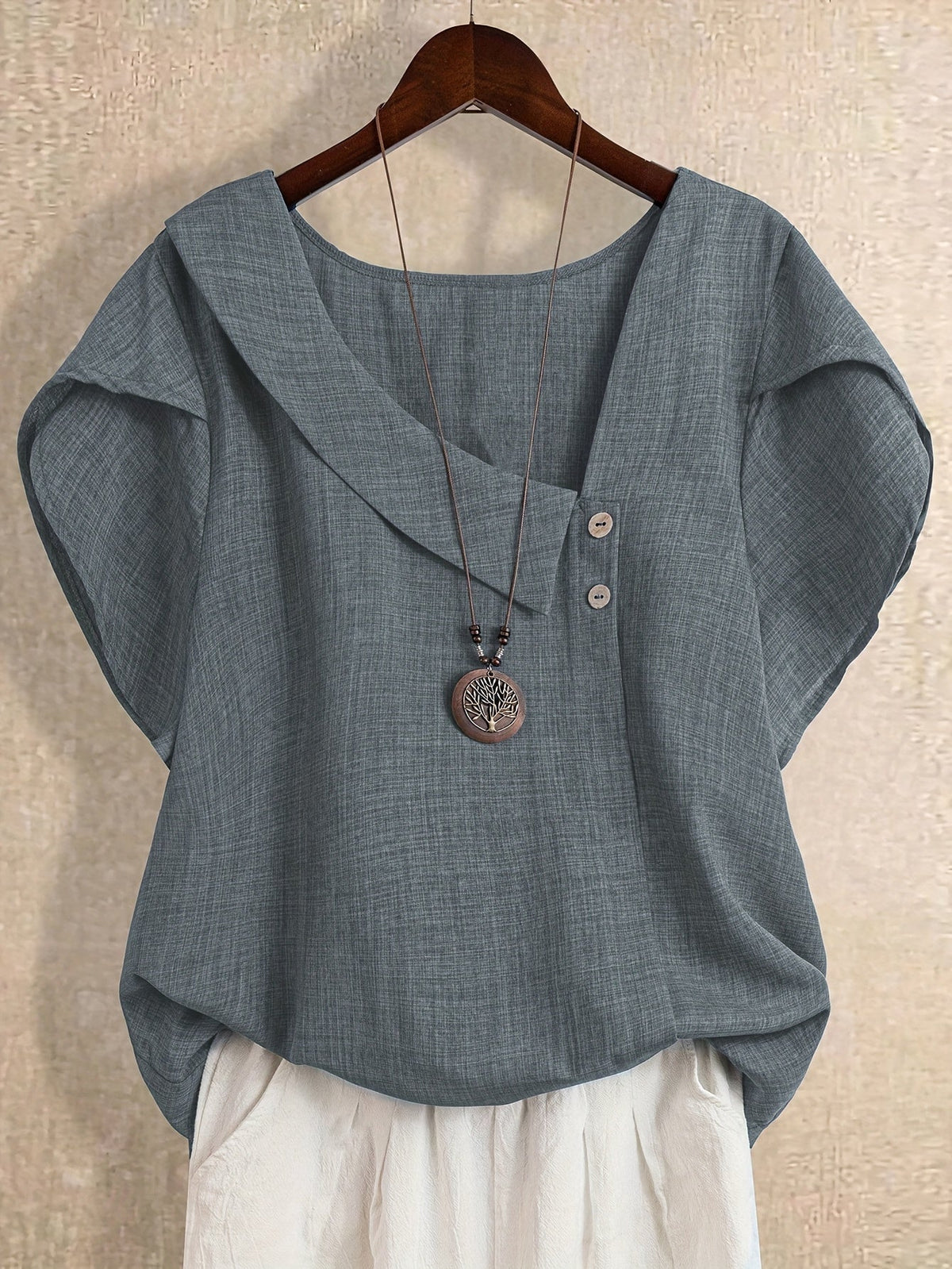Women's Elegant Asymmetrical Neck Short Sleeve Blouse – Casual Loose Fit Top