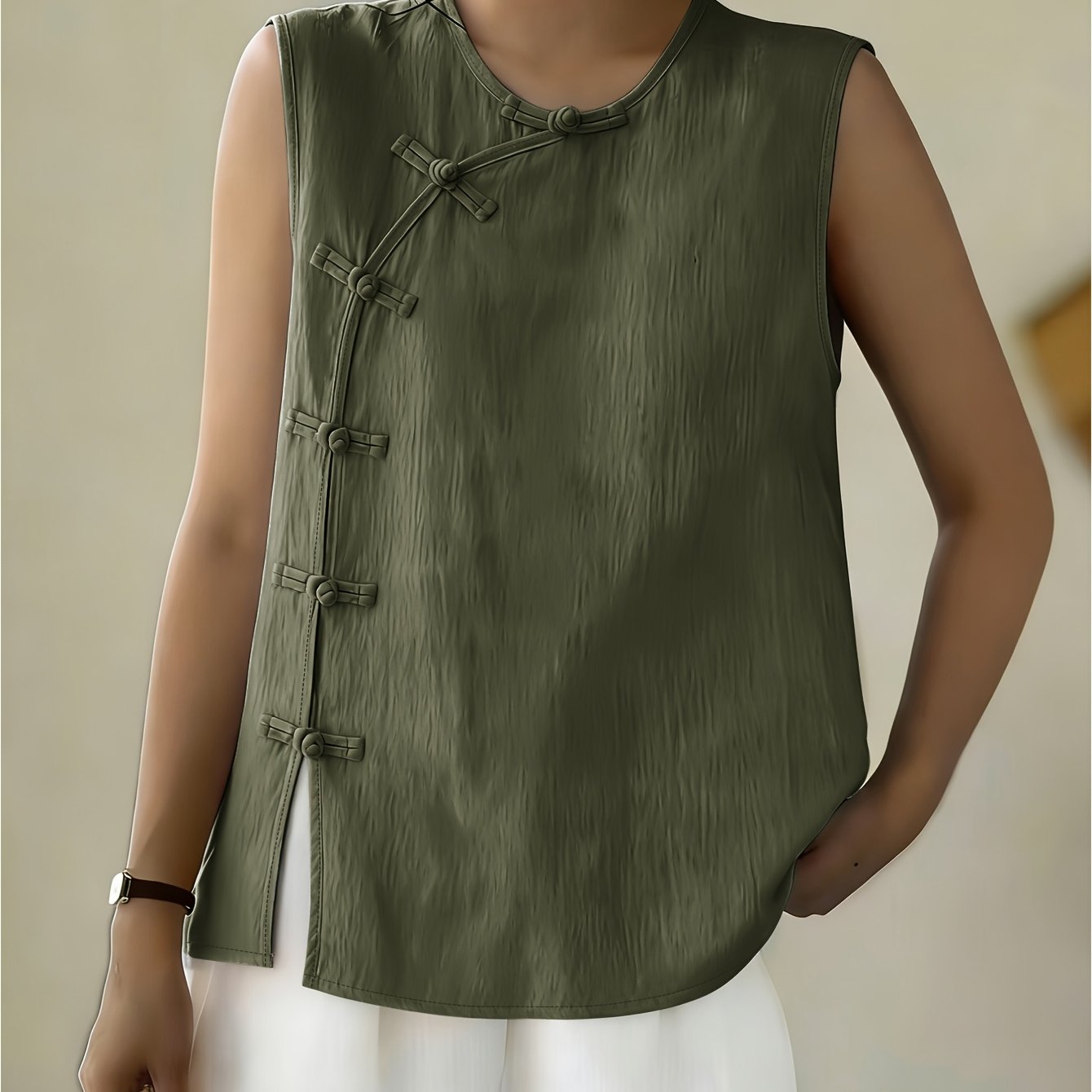 Women's Sleeveless Button Front Blouse – Crew Neck Casual Summer Tank Top