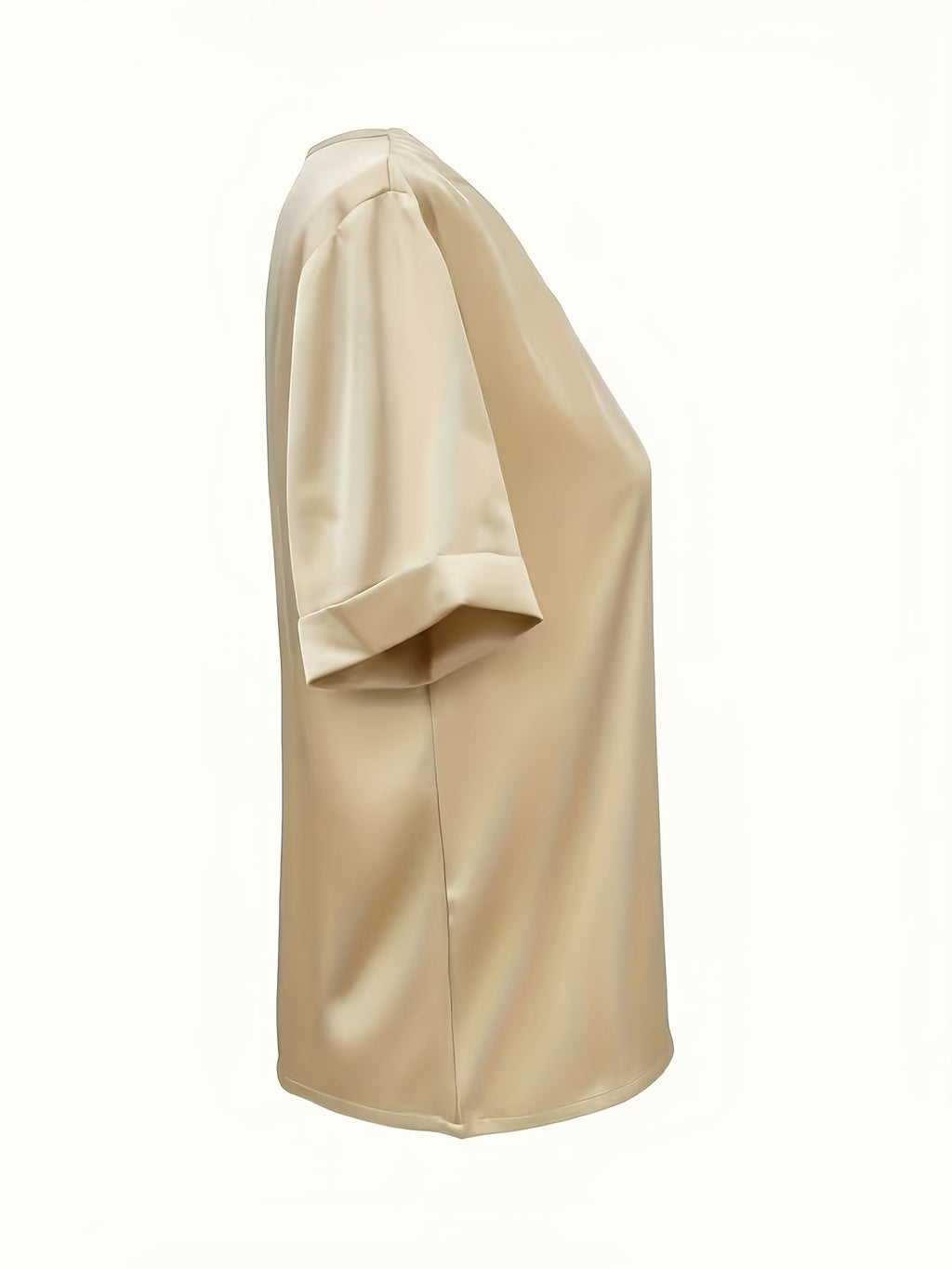 Women's Satin V-Neck Short Sleeve Blouse – Elegant Solid Color Casual Top