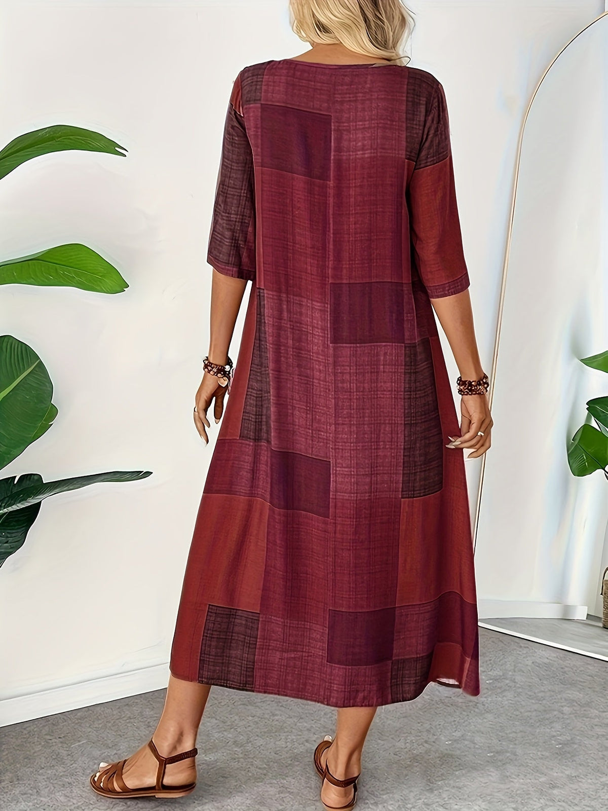 Women's Vintage Geometric Print Maxi Dress