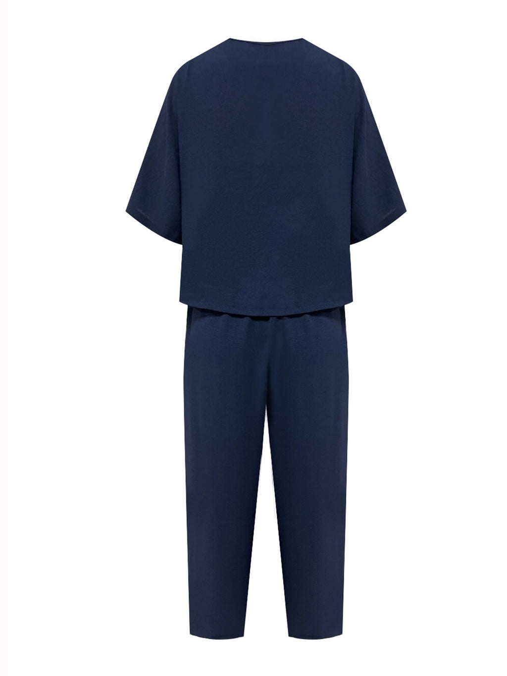 Women's Casual Two-Piece Outfit – Crew Neck Short Sleeve Top & Wide Leg Pants Set