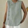 Women's Sleeveless Button Front Blouse – Crew Neck Casual Summer Tank Top