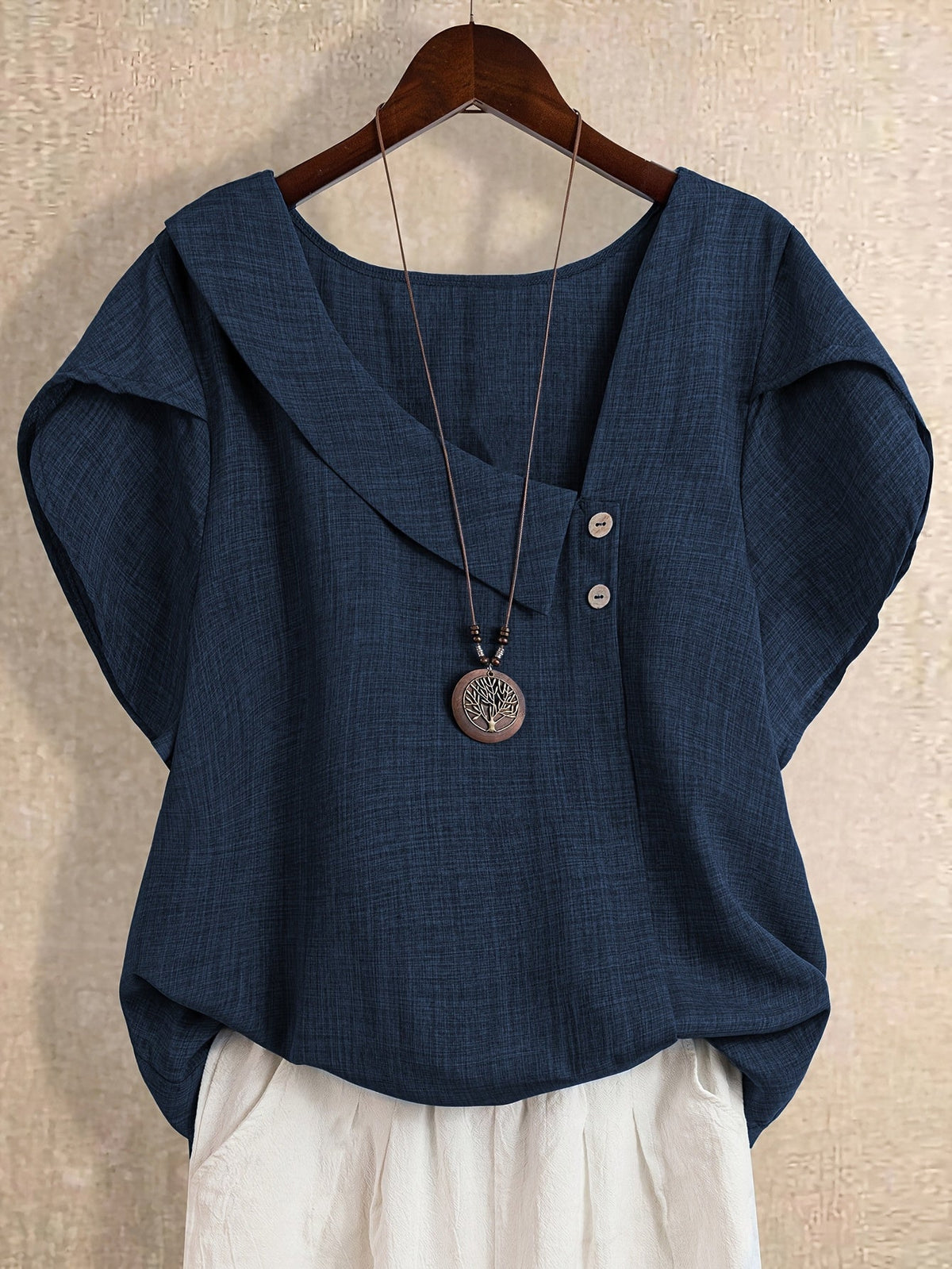 Women's Elegant Asymmetrical Neck Short Sleeve Blouse – Casual Loose Fit Top