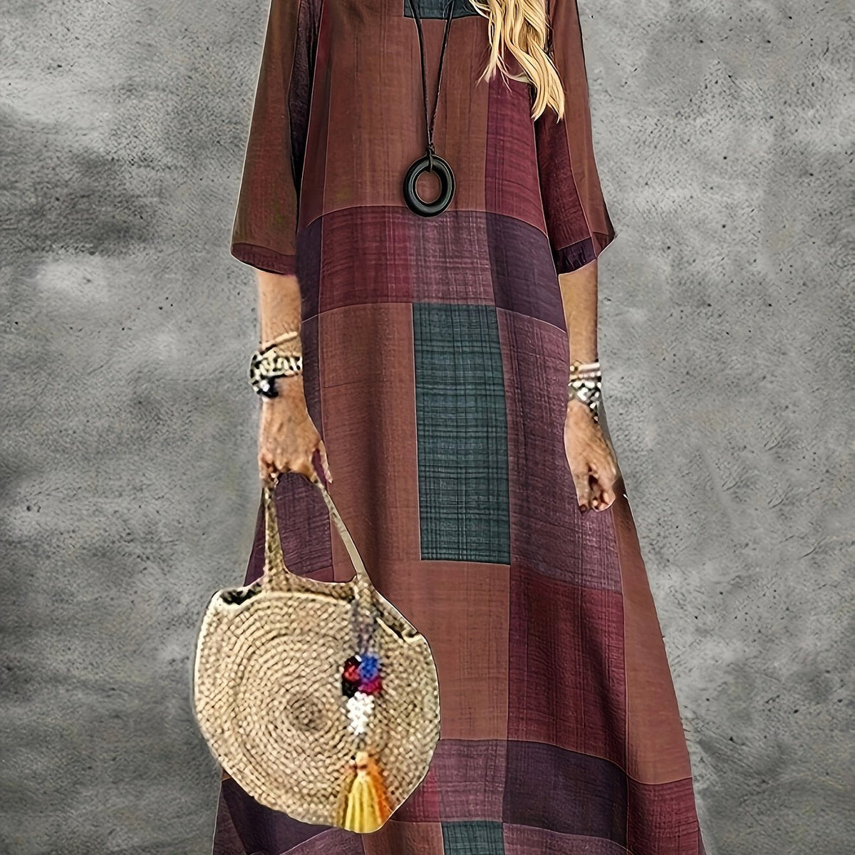 Women's Vintage Geometric Print Maxi Dress