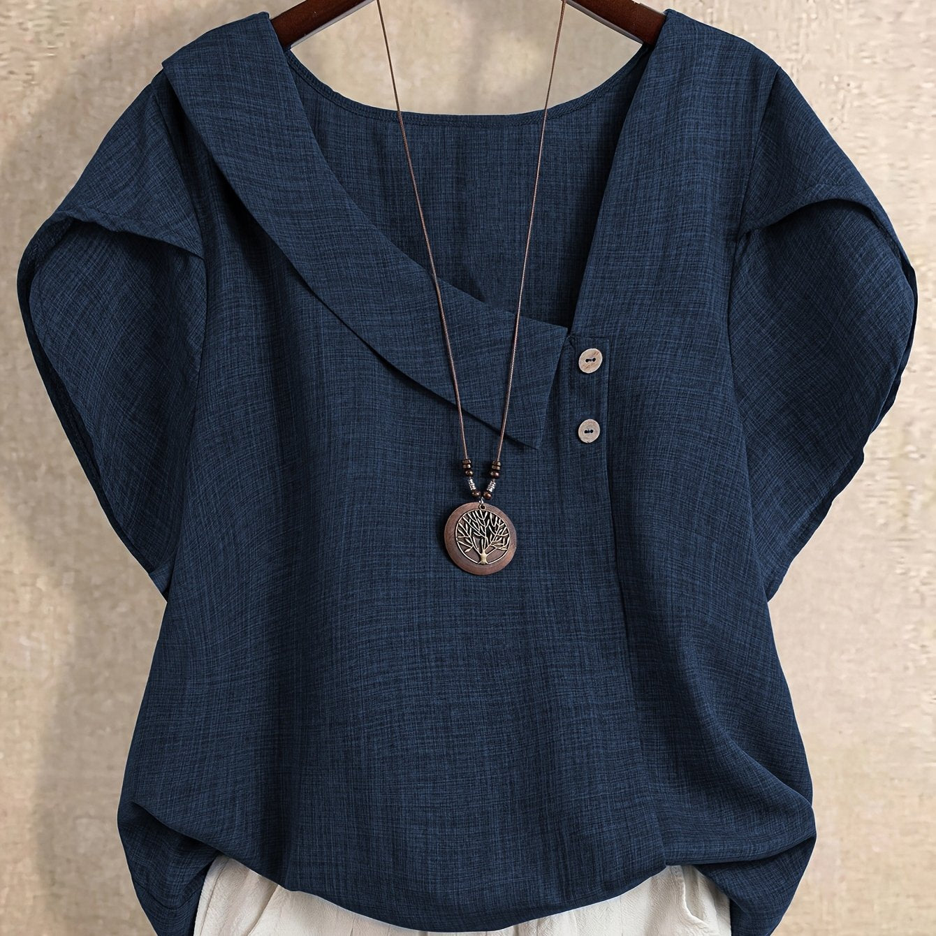 Women's Elegant Asymmetrical Neck Short Sleeve Blouse – Casual Loose Fit Top