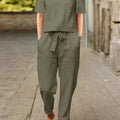 Women's Casual Two-Piece Outfit – Short Sleeve Top & Wide Leg Pants Set