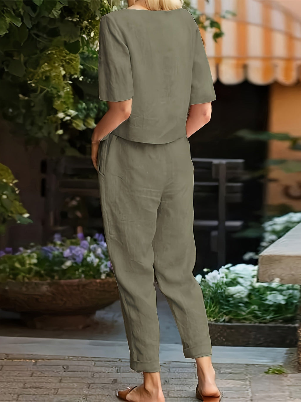 Women's Casual Two-Piece Outfit – Short Sleeve Top & Wide Leg Pants Set