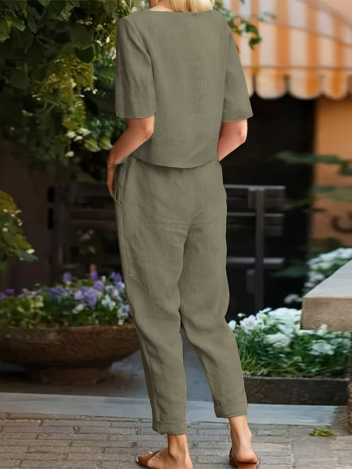 Women's Casual Two-Piece Outfit – Short Sleeve Top & Wide Leg Pants Set